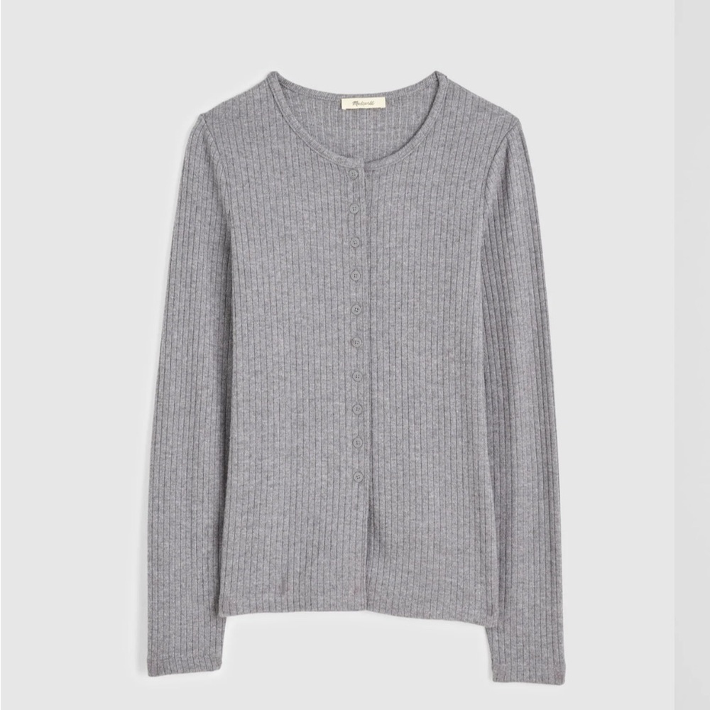 Madewell Textural Cutaway Crewneck Cardigan - Small Heather Charcoal Grey